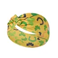 Elastic St. Patrick's Day headband in yellow with green clovers and horseshoe pattern - FC11-8 Yellow Clover Horseshoe