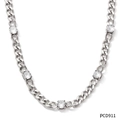 Collier gourmette argenté en acier inoxydable avec cinq zircons circulaires brillants - Collier en Or Blanc PCD911 avec Zircon Blanc