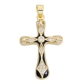 Goldenes Kreuz-Anhänger mit schwarzer Emaille und mikrogefassten Zirkoniasteinen - Schwarzes Emaille Pave Kreuz (Stil 49)