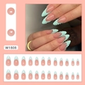 Uñas postizas French 3D en relieve verde menta y rosa forma almendra set de 24 - Concha Estrellada (Tipo de Pegamento)