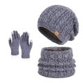 Winter knit set with hat, scarf and touchscreen gloves in purple and blue marl - 3-Piece Set (Hat+Scarf+Gloves) / Mixed Navy Blue