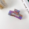 Rectangle acetate hair claw clip with colorful purple blue and orange marble effect - Iridescent Purple-7.8cm