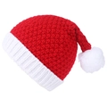 Gorro de Navidad clásico de punto rojo y blanco con pompón blanco para las fiestas - Talla única / Rojo Adultos