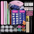Complete DIY nail art kit with pink UV LED lamp, acrylic powder, glitter, and tools - 30-Piece Nail Set
