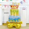 Giant 148x79cm standing cake foil balloon with candles for birthday party decor - Large Standing Cake-Blue Base 148x79cm