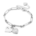 Bracelet argenté à breloques cœur avec maillons trombone et fermoir mousqueton - Argenté