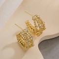 Exquisite 18K gold plated C-shaped twisted rope earrings with sparkling zircon stones - Twisted Rope Weave Rhinestone Earrings (45031)
