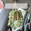Handmade crochet hanging succulent plant for car rearview mirror in brown pot - Khaki Basket + Army Green Small Leaves