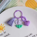 Creative resin tulip keychain with purple flower, tassel and heart pendant charm - Transparent Light Purple Tulip