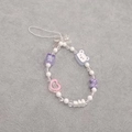 Handmade beaded phone strap with purple bow, heart and cute bear charm pendant - Blue Bear Phone Chain