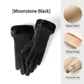 Thickened black thermal gloves for women with fluffy cuffs and heart touch screen tips - One Size / Black