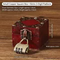 Retro reddish-brown wooden jewelry box with bronze code lock and metal rivets, 6.8cm size - Small Copper Square Box + Retro Three-digit Box