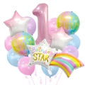 Macaron-Ballonset mit rosa Zahl 1, Regenbogenfolie und Happy Birthday Sternformen - Nummer 1 Set
