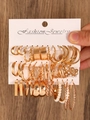 18-pair golden fashion earring set with faux pearls and hoops on display card - Earrings Set (3 Cards-B)