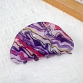 Semicircle acrylic hair claw clip with colorful marble fluid art oil painting pattern - Gypsophila Purple - Semicircle