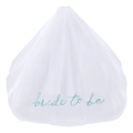 Two-tier white bridal veil with turquoise 'bride to be' embroidery on soft tulle - White Veil Blue Embroidery