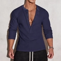 Slim fit men's long sleeve waffle knit Henley polo shirt in deep navy blue color - S / Navy Blue