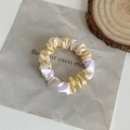 Elegant bicolor yellow and white satin scrunchie hair tie with silky finish - Gradient Yellow