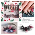 Christmas makeup set with mink eyelashes and press-on nails featuring festive holiday patterns - Set40 (Red Green White Santa Snowman)
