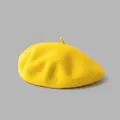 Classic bright yellow wool beret hat with a smooth texture and rounded silhouette - M (56-58cm) / Yellow