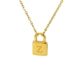 Gold plated titanium steel padlock necklace with letter Z pendant on flat cable chain - Letter Z