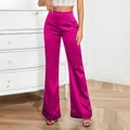 Women's high-waisted magenta satin wide-leg trousers with silky drape and pockets - XS / Rose Red