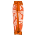 Orange tropical floral print sarong wrap skirt with adjustable waist tie closure - One Size / Single Sarong Skirt