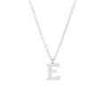Silver tone letter E pendant necklace with clear cubic zirconia micro-pave setting - Silver-E