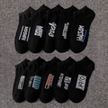 Set aus zehn schwarzen Baumwollsocken mit blauen und orangen Grafikdrucken - Schwarz gemischte Füßlinge 20 Styles