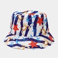 Detailed view of nautical bucket hat with anchor, starfish, and crab print patterns - Navy Stripe Anchor Print (5# Color)