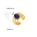 Vintage stainless steel open ring with 10mm oval blue stone and triple band design - Oval Blue Stone Three Layer Hollow Style (YYR023122-LA)