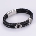 Bracciale da uomo a doppio strato in pelle intrecciata nera con chiusura magnetica argento - Nero