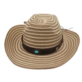 Summer wide brim jazz straw hat with turquoise buckle for outdoor beach travel - One Size + Windproof Rope / Camel Beige (Rhombus Blue Turquoise)