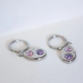 Retro roestvrijstalen oorbellen met ovale roze en paarse edelstenen op zilver - Zilver met paars roze edelsteen