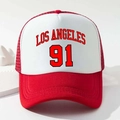 Gorra trucker roja y blanca con estampado de Los Ángeles 91 y malla transpirable trasera - Talla única / Rojo
