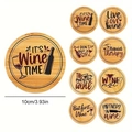 Set di 9 sottobicchieri in bambù con scritte sul vino, sottobicchieri rotondi in legno 10cm - Set da 8 pezzi
