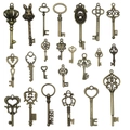 Vintage bronze alloy key charms set with heart, crown, and floral patterns in antique finish - Antique Bronze Key Set (M107)