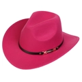 Fuchsia western cowboy wool felt hat with black leather belt and gold buckle - M (56-58cm) / Rose Red (169-J)