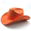 Detail of orange suede cowboy hat featuring upturned brim and woven decorative band - M(56-58cm) / Orange (Suede)