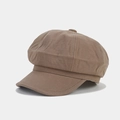 Detalle del tejido de lino marrón y el botón superior de la gorra tipo boina - M (56-58cm) / Caqui oscuro