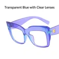 Montatura occhiali quadrata cat-eye blu trasparente con lenti trasparenti e rivetti dorati - Blu Trasparente