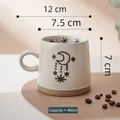 Tazza in ceramica dipinta a mano con motivo stella luna e base in gres rustico da 400ml - Piccola tazza luna