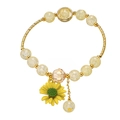 Golden beaded bracelet with yellow crackle quartz and sunflower charm for girls - Metal Half Ring Daisy Style / Yellow