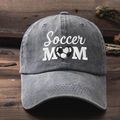 Casquette de baseball grise en coton délavé avec broderie Soccer Mom et cœur football - Taille unique / Gris