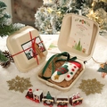Handmade white felt Christmas glove ornament with tree pattern in a beige gift box - Boxed Style 6 (White Christmas Glove Gift Box)