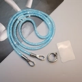 Sparkly blue mesh phone lanyard with metal hooks and transparent tether tab set - Crossbody Style [Pale Blue] Mesh Rhinestone Lanyard + Silver Round Buckle + Semi-Transparent Patch