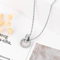 Silver titanium steel double ring necklace with Roman numerals and pavé crystals - Necklace / Silver