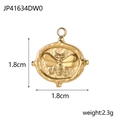 Detailed macro view of a golden circular bee pendant with dimensions and weight - Round Bee Gold