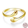 925 Sterling Silber Umarmung Ring in Gold-Finish mit S925 Hallmarking Gravur - Einstellbar Offen / Gold