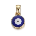 Macro shot of gold evil eye pendant with deep blue and white enamel inlay detail - Dark Blue Evil Eye Pendant